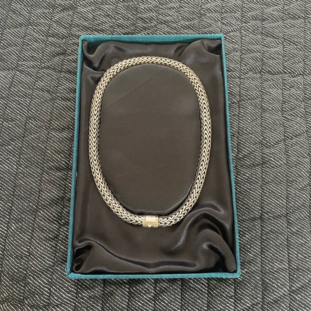 John Hardy Two-Tone Sterling Silver and 18K Gold Classic Woven Chevron Necklace - Picture 3 of 11